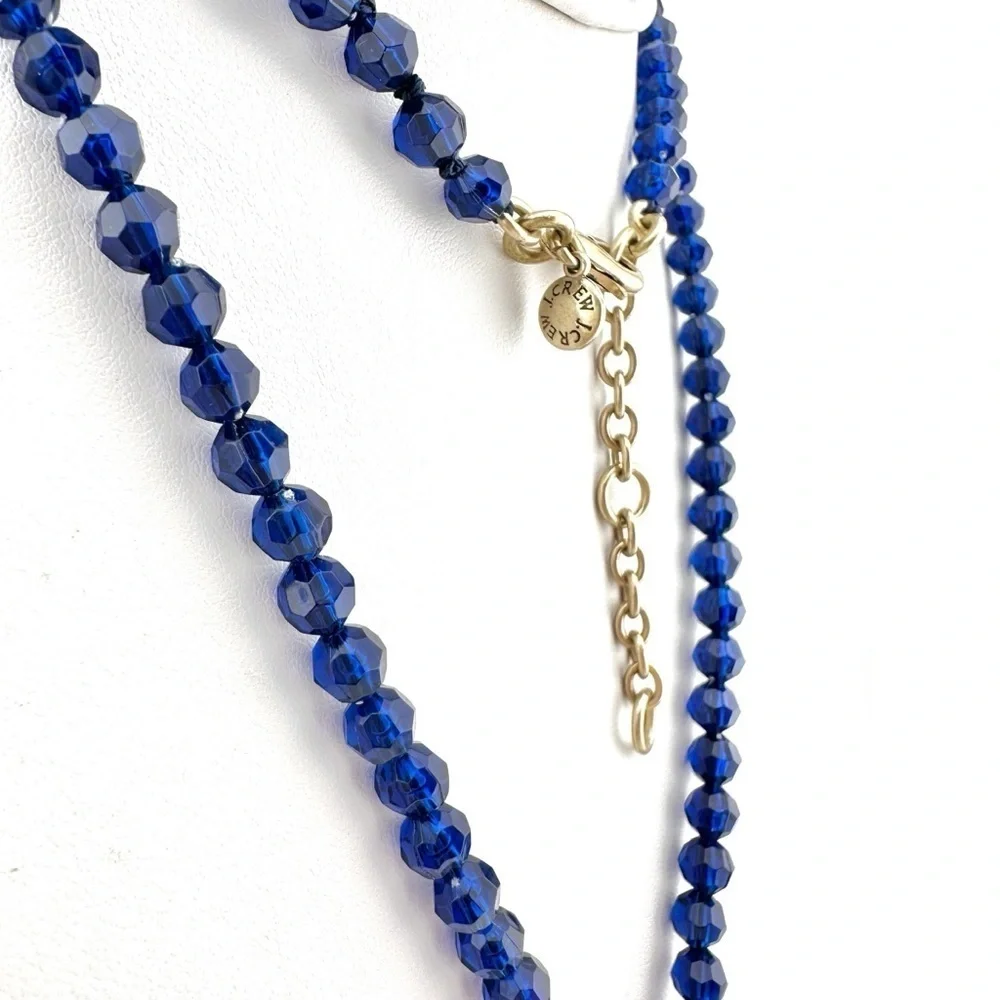 J Crew Necklace with Navy Blue Beads and White Tassel